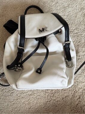 Michael Kors White and Black Pebbled Leather Mini Backpack